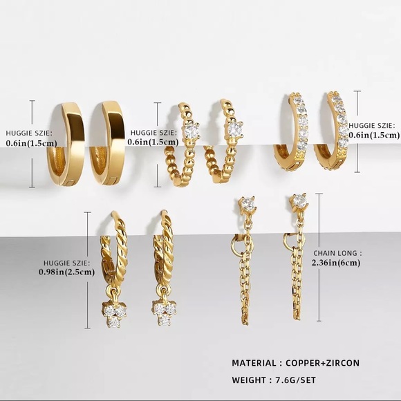 Stack Em' High Gold CZ Huggie Hoop Earrings Set - Picture 5 of 6
